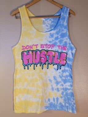 Tie-dye Graphic Tank Top Featuring "Don't Stop the Hustle"